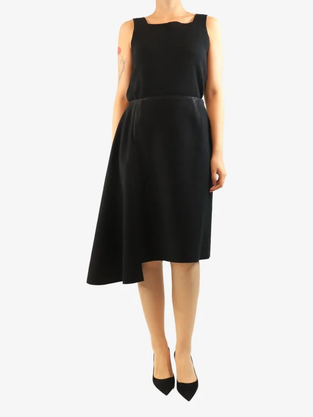 Prada Black asymmetric panelled midi skirt - size UK 10 in Black Wool from Sign of the Times, photo 2 of 3