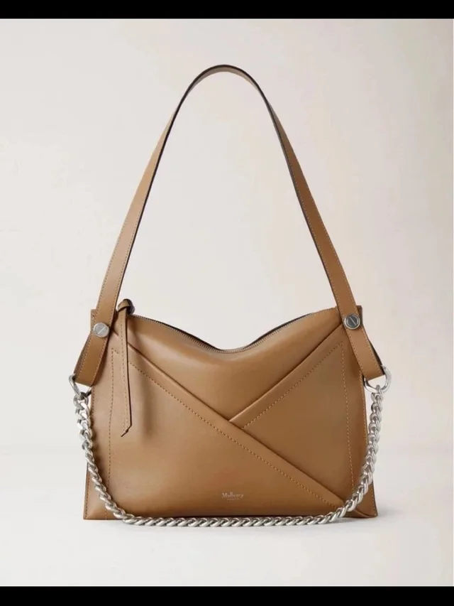 Mulberry Tan Leather Shoulder Bag With Silver Chain in brown|neutral Leather from Poshmark