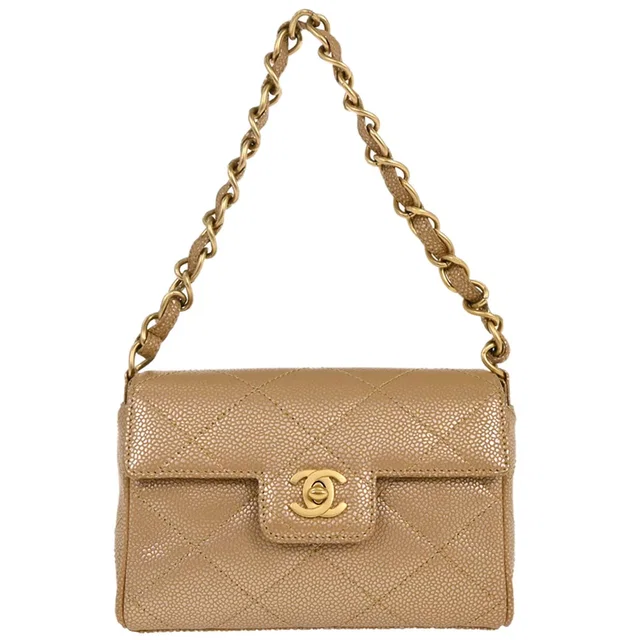 Chanel 2000-2001 Beige Caviar Handbag in Beige Caviar leather from AMORE Vintage Tokyo