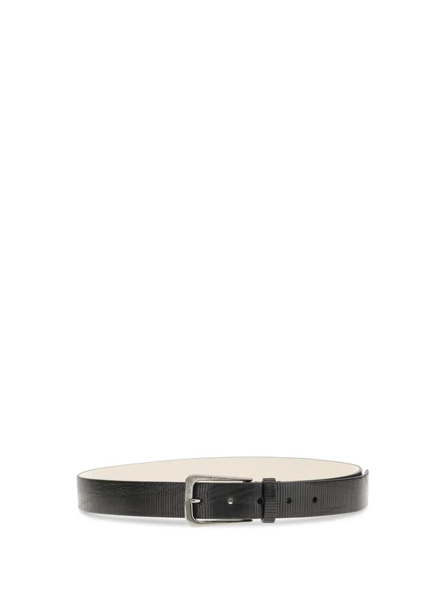 Brunello Cucinelli Hand-Carved Calf Leather Belt — Black in Black Calfskin from HEWI