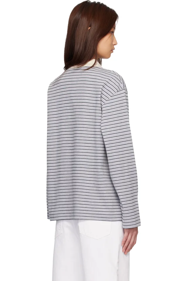 COOR Gray Multi-Stripe Pique Polo, photo 3 of 4 from SSENSE