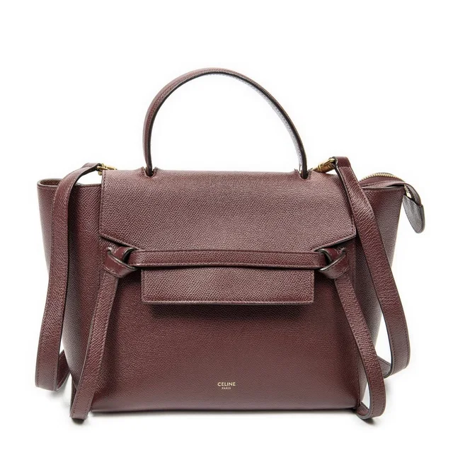 Celine Micro Belt Bag Burgundy Gray Calfskin Leather in Burgundy Calfskin from The Reluxe
