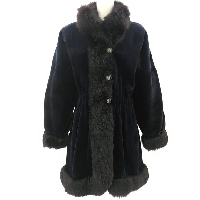 Saint Laurent Two-Tone Faux Fur Coat Brown/Navy in Brown from VINTAGE QOO TOKYO