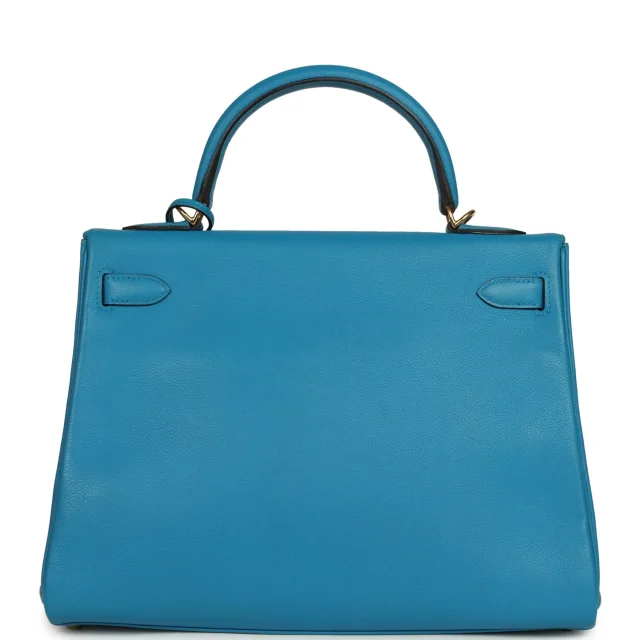 Hermès Kelly Retourne 32 Bleu Zanzibar Evercolor Gold Hardware in Blue Goatskin from Madison Avenue Couture, photo 4 of 9