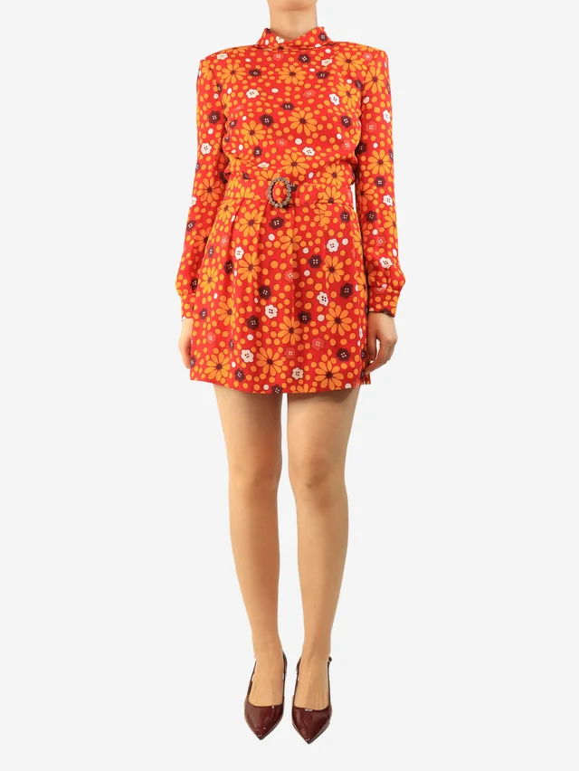 Saint Laurent Red backless floral mini dress - size UK 10 in Red from Sign of the Times