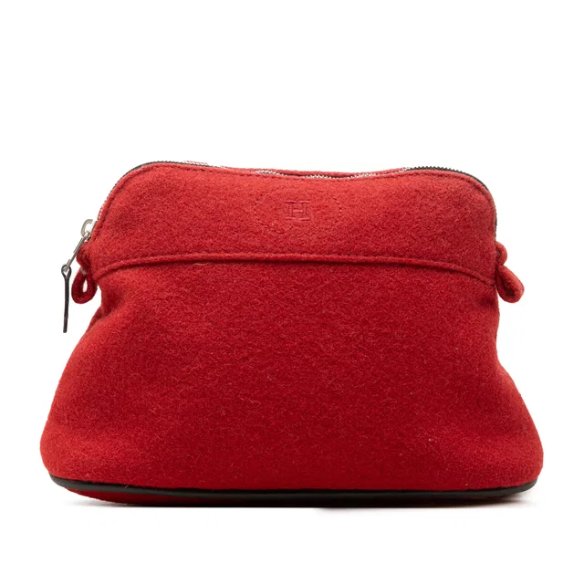 Red Hermès Wool Bolide Pouch in Red Wool from Designer Revival