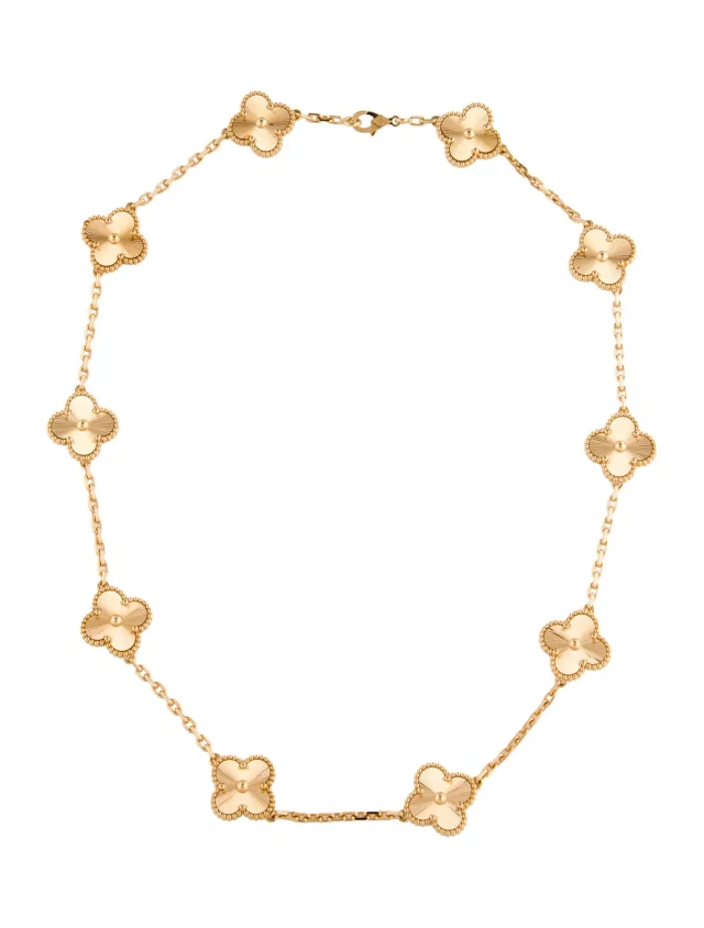 Van Cleef & Arpels Vintage Alhambra Guilloché Necklace, 10 motifs, 17" in multicolor from The RealReal