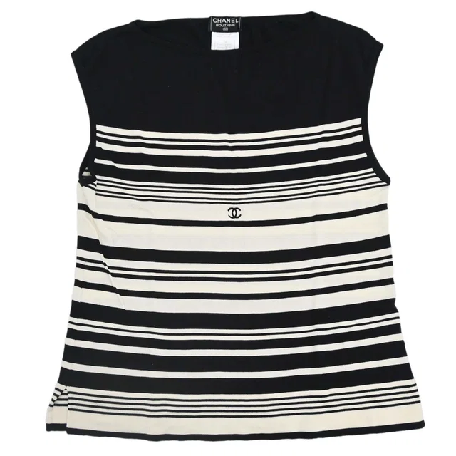 Chanel 1998 Sleeveless Top Border Black #40 in Black from AMORE Vintage Tokyo