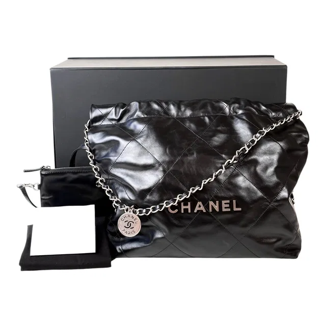 Chanel 22 Small Bag Black Calfskin Silver - Full Set in Black Calfskin from Luxury Promise