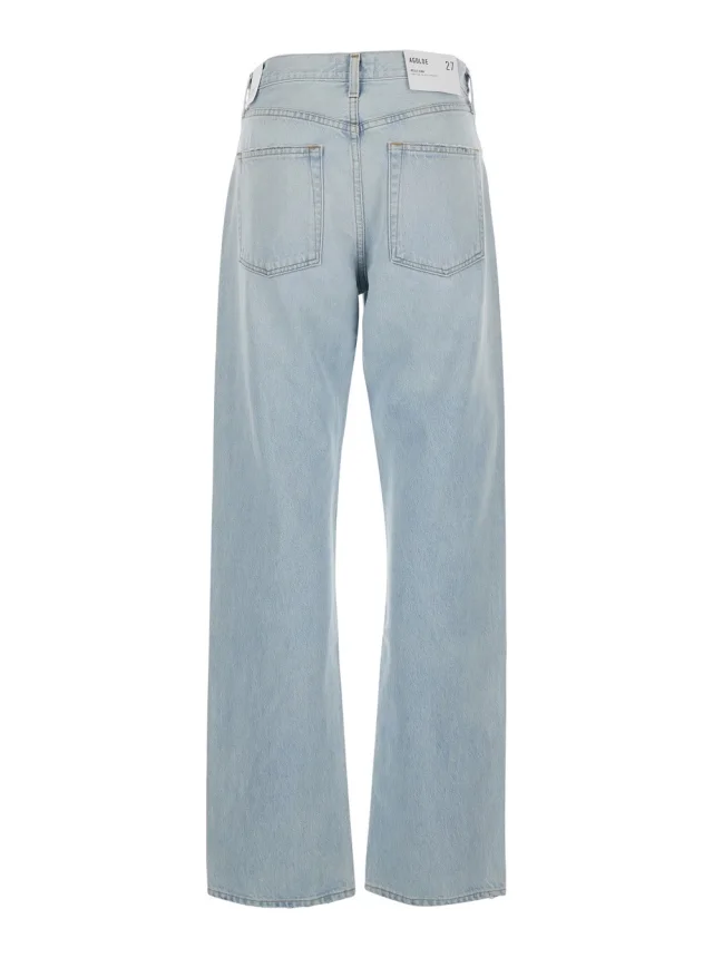 AGOLDE Light blue jeans with logo patch on the back in denim for women, photo 3 of 6 from Gaudenzi Boutique