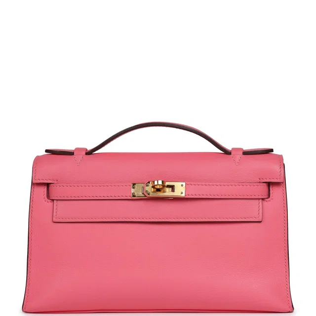 Hermès Kelly Pochette Rose Azalee Swift Gold Hardware in Pink Swift leather from Madison Avenue Couture