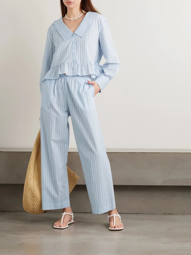 DEIJI STUDIOS Sweep ruffled striped cotton-poplin shirt in Blue, photo 2 of 2 from NET-A-PORTER (Canada)