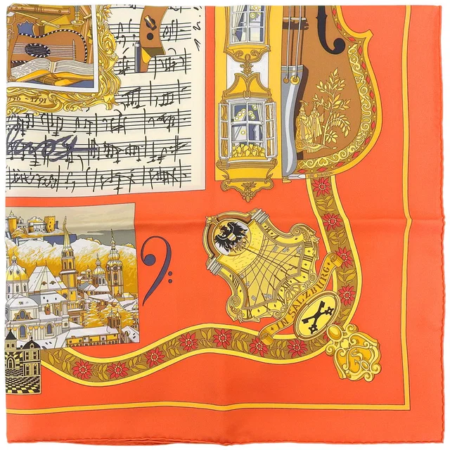 Hermès Carré 90 IN SALZBURG Orange/Multi in Orange Silk from VINTAGE QOO TOKYO