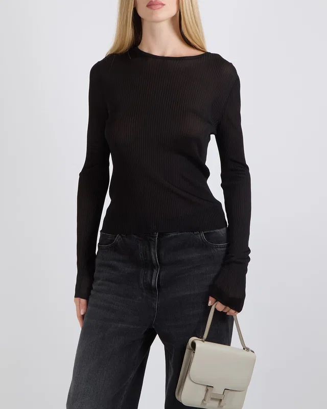 Saint Laurent Black Ribbed Long-Sleeved Top Size FR 36 (UK 8) in Black from Sellier