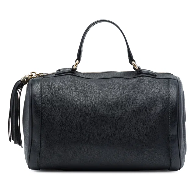 Black Gucci Medium Pebbled Calfskin Soho Boston Bag in Black Calfskin from Designer Revival