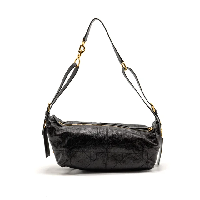 Dior Medium D-Journey Bag Crinkled Calfskin Black GHW in Black Calfskin from EMIER