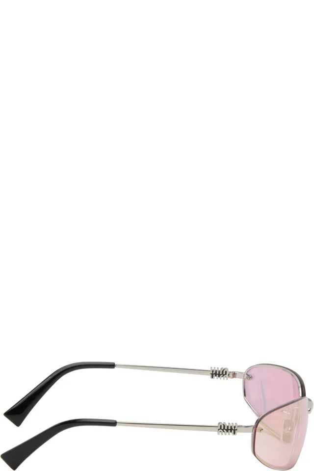 Miu Miu Eyewear Pink Rimless Metal Oval Sunglasses, photo 2 of 4 from SSENSE