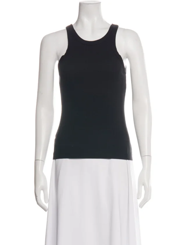 TOTEME Curved Rib Tank Crew Neck Top in black from The RealReal