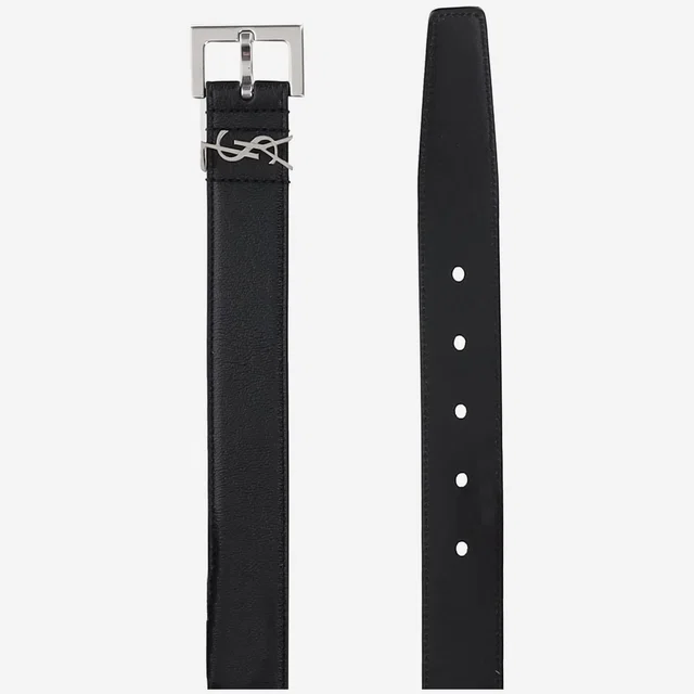 Saint Laurent Cassandre Logo Plaque Belt — Black Calfskin in Black Calfskin from HEWI