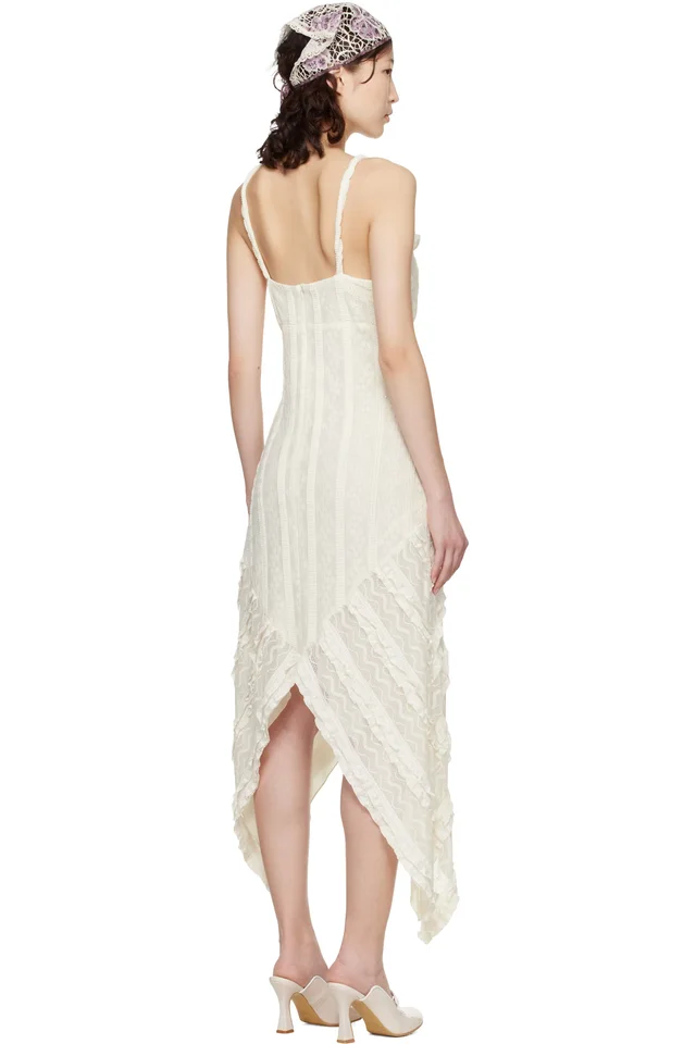 Anna Sui Off-White Floral Ruffle Stretch Lace Handkerchief Midi Dress, photo 3 of 4 from SSENSE