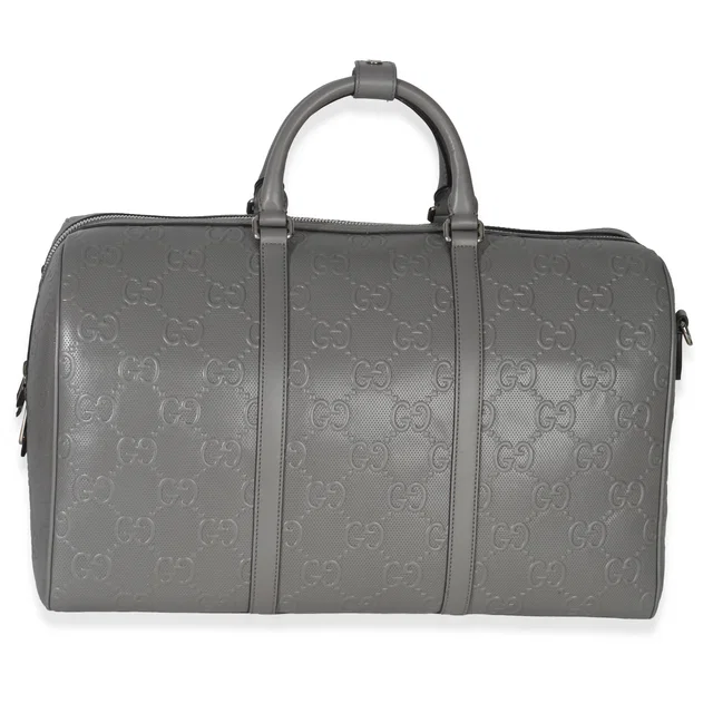 Gucci Grey Embossed Calfskin Gg Tennis Medium Duffle Bag Gray Leather Handbag in Grey Calfskin from HEWI