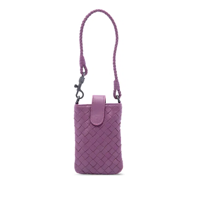 Purple Bottega Veneta Nappa Intrecciato Phone Holder in Purple Nappa leather from Designer Revival