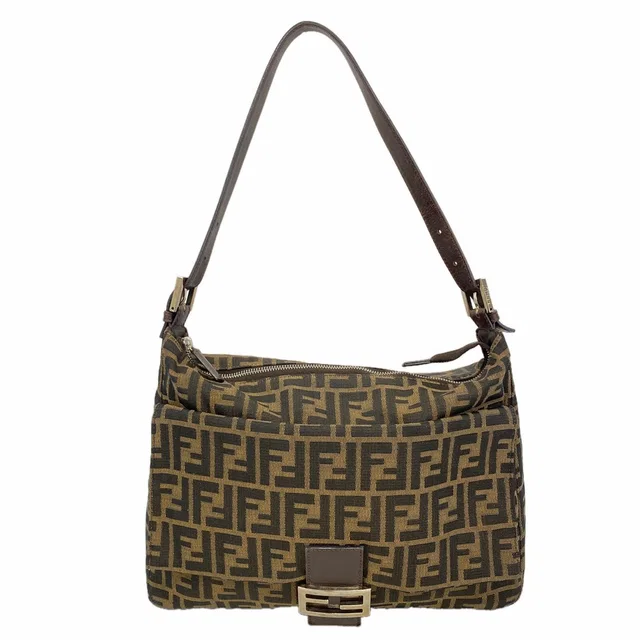 Fendi Shoulder Bag Zucca Nylon Canvas Brown Silver in Brown Canvas from The Reluxe