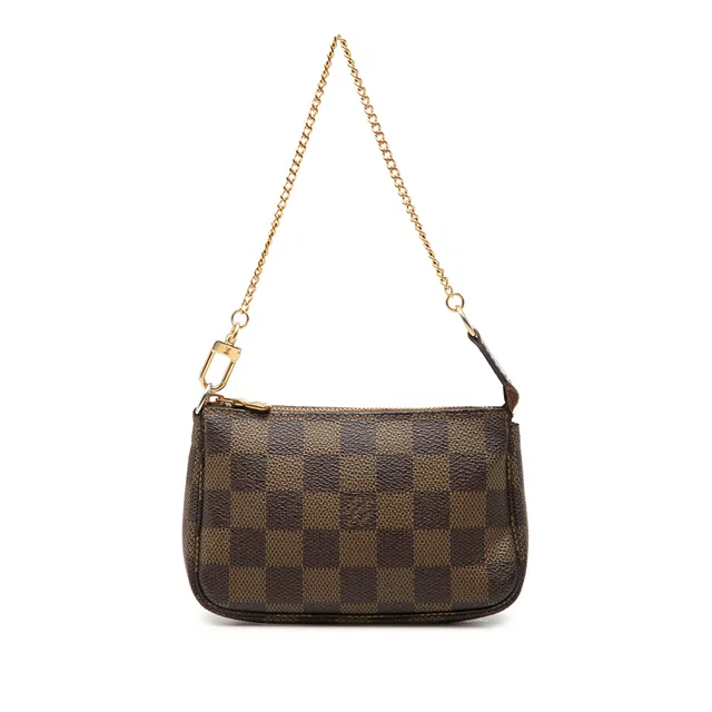 Brown Louis Vuitton Damier Ebene Mini Pochette Accessoires Handbag in Brown Canvas from Designer Revival