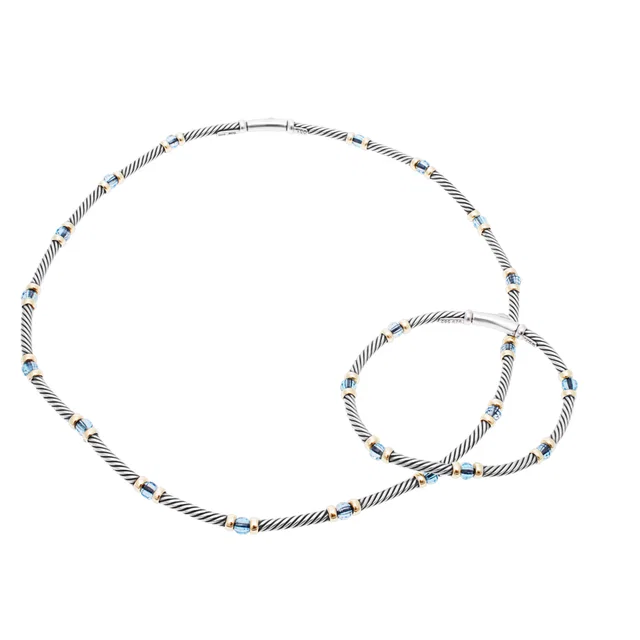 David Yurman necklace and bracelet set in 14k and sterling silver with blue topaz accents in Blue Yellow Gold, Sterling Silver from Gray And Sons