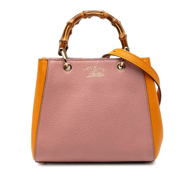 Pink Gucci Mini Bicolor Calfskin Bamboo Shopper Satchel in Pink Calfskin from Designer Revival