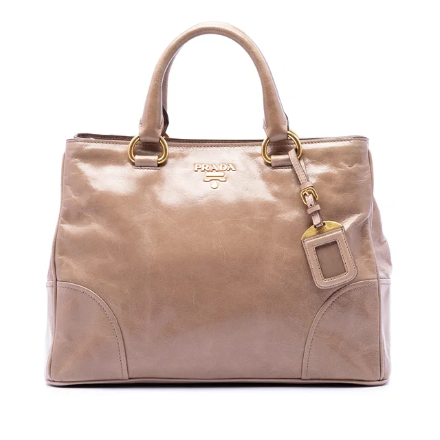Brown Prada Vitello Shine Satchel in Brown Leather from Designer Revival