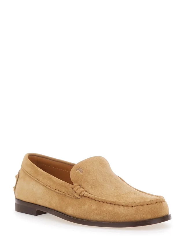 Tod's Beige Loafers with Embossed Logo and Stud Details on the Back in Leather Woman in Beige 100% Calf, photo 4 of 8 from Gaudenzi Boutique