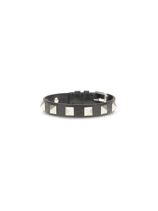 Valentino Garavani Rockstud Bracelet — Black Calf Leather Bracelets in Black Calfskin from HEWI