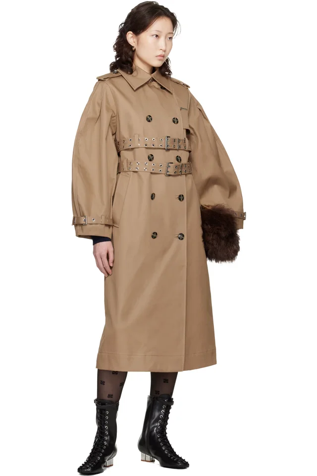 GANNI Beige Bonded Cotton Trench Coat, photo 4 of 4 from SSENSE