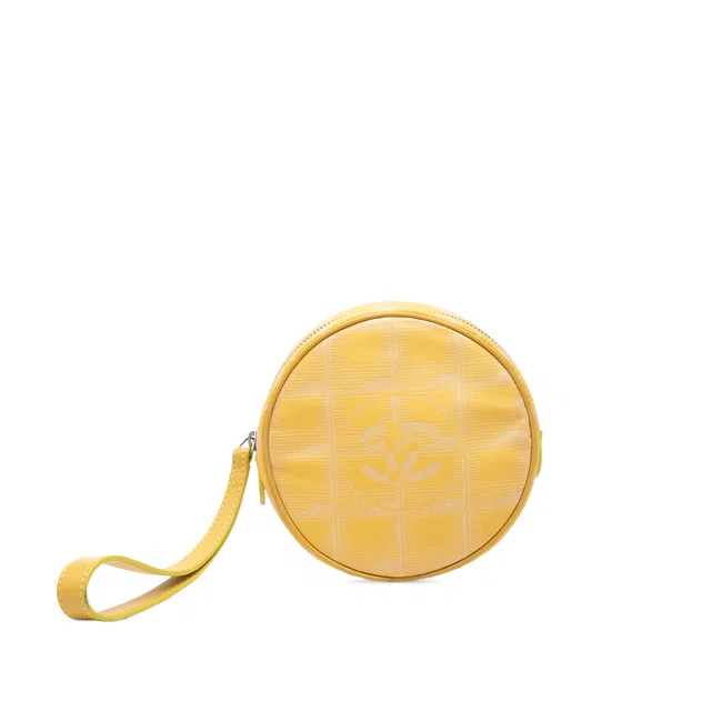 Yellow Chanel New Travel Line Nylon Round Coin Pouch in Yellow Nylon from Designer Revival