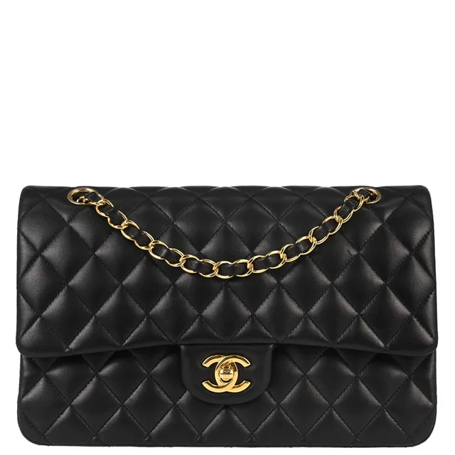 Chanel 2018-2019 Black Lambskin Medium Classic Double Flap Shoulder Bag in Black Lambskin from AMORE Vintage Tokyo