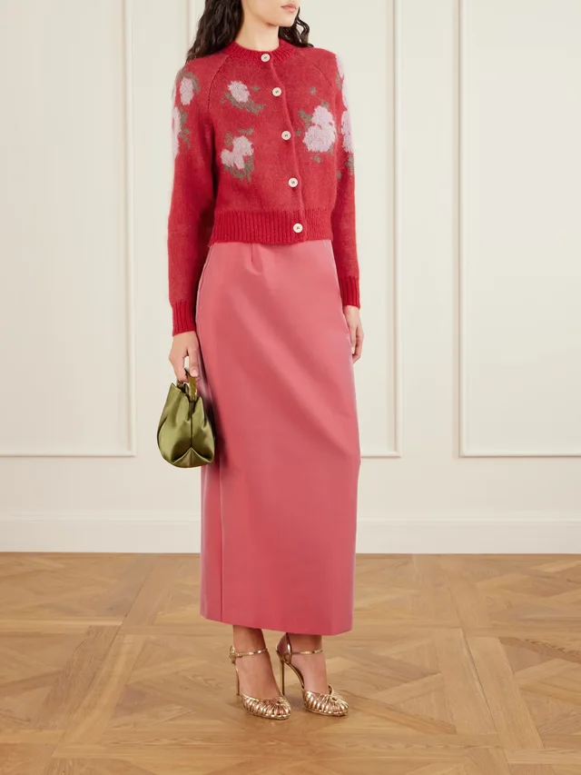 BERNADETTE Amelia floral-jacquard mohair-blend cardigan in Red, photo 2 of 2 from NET-A-PORTER (Canada)