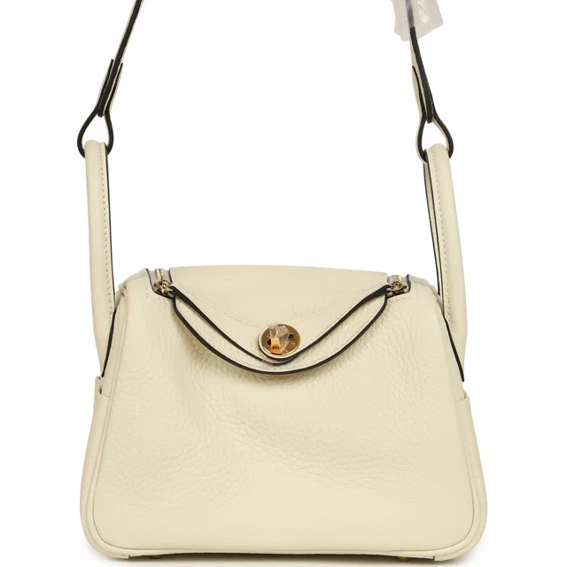 Hermès Mini Lindy II Cream Clemence Gold Hardware in White Clemence leather from Madison Avenue Couture