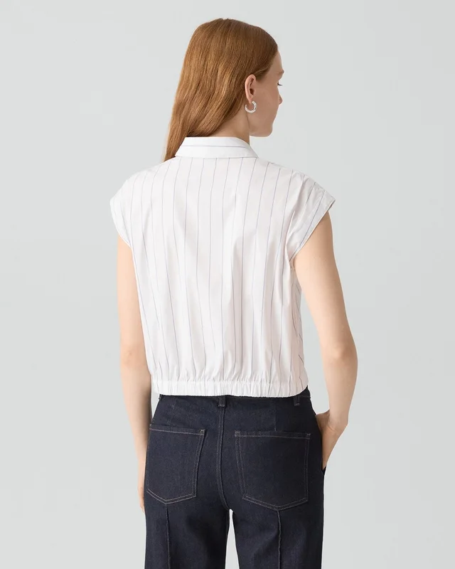 Theory Cap-Sleeve Shirt in Striped Poplin in LAVENDER MULTI, photo 10 of 12 from Theory