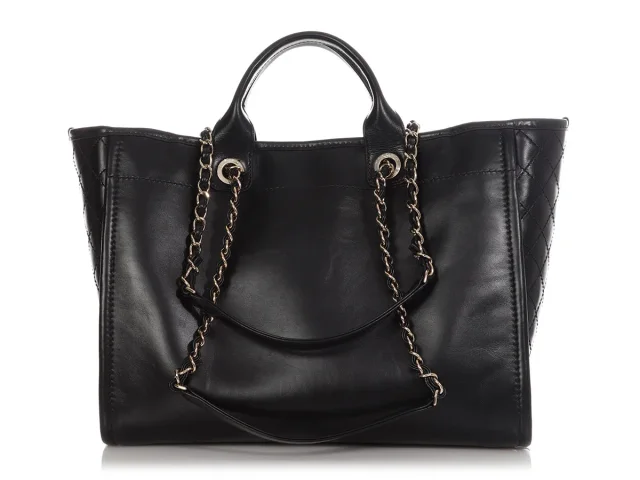 Chanel Large Black Leather Calfskin and Tweed Deauville Tote in Black Calfskin from Ann's Fabulous Finds, photo 5 of 10