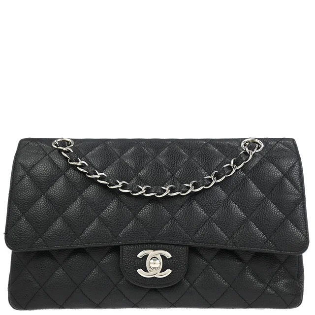 Chanel 2012-2013 Black Caviar Medium Classic Double Flap Shoulder Bag in Black Caviar leather from AMORE Vintage Tokyo