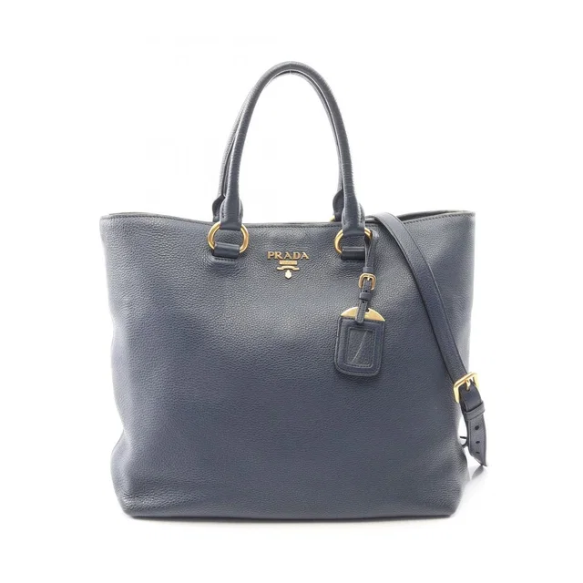 Prada Tote Bag Vitello Phenix 2-Way Navy Leather in Navy Leather from The Reluxe