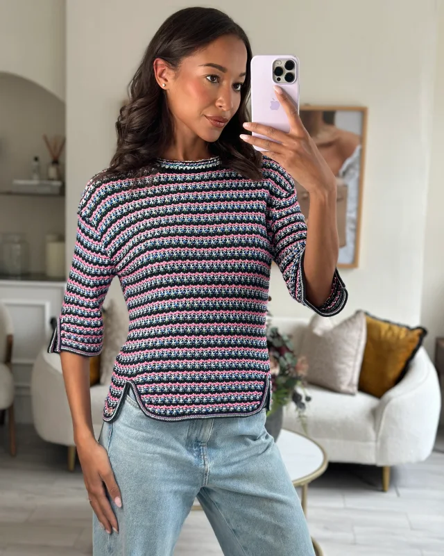 Chanel Pink, Black Metallic Green Mid-Sleeve Top FR 38 (UK 10) in Black Tweed from Sellier, photo 5 of 14