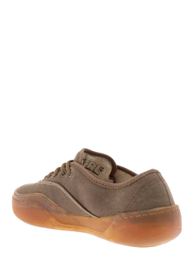 Erl 'Low Skate' Brown Low Top Sneaker with Contrast Sole in Cotton Men in Brown 100% Cotton, photo 6 of 8 from Gaudenzi Boutique