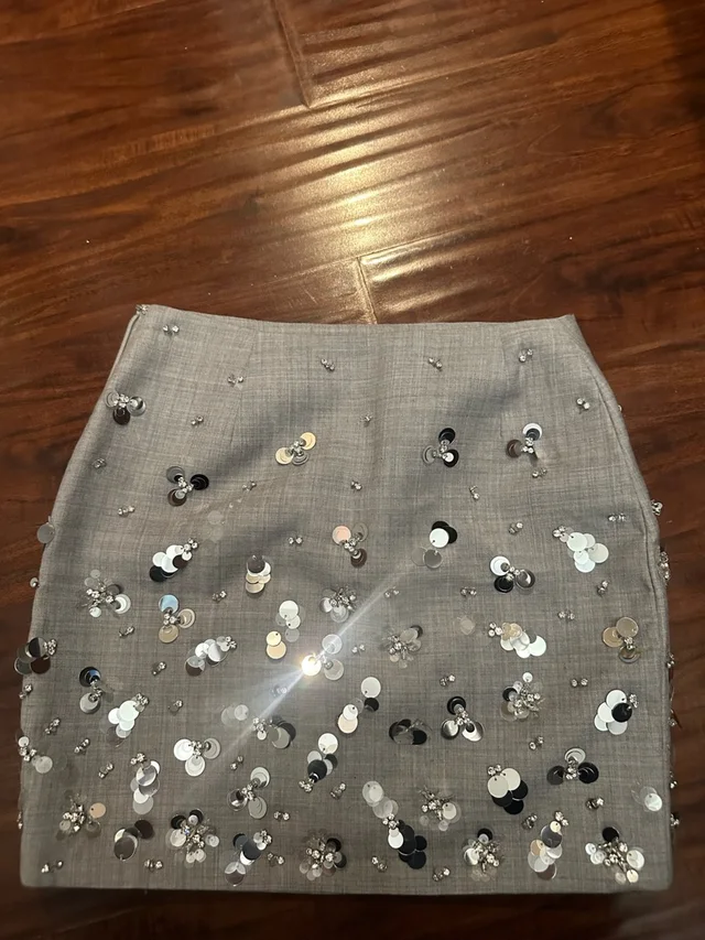 SIMKHAI Embellished Gray Sequin Women's Skirt in gray|silver Wool from Poshmark
