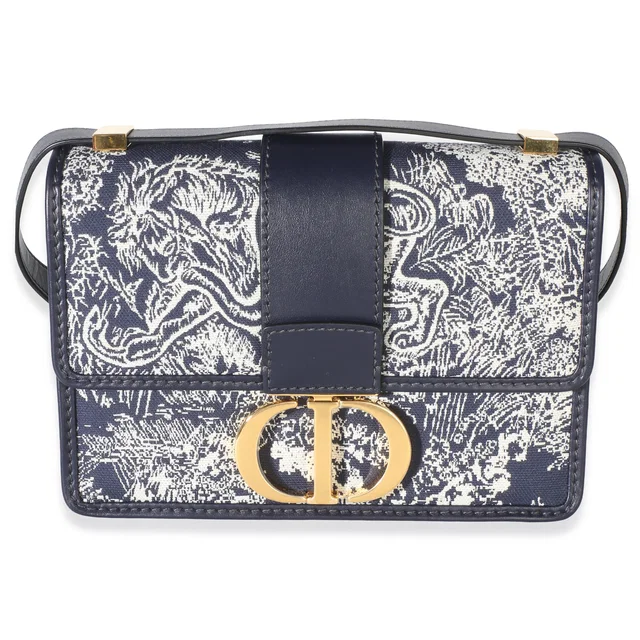 Dior Blue Toile de Jouy Reverse Jacquard Canvas 30 Montaigne Flap Bag in Blue Canvas from myGemma