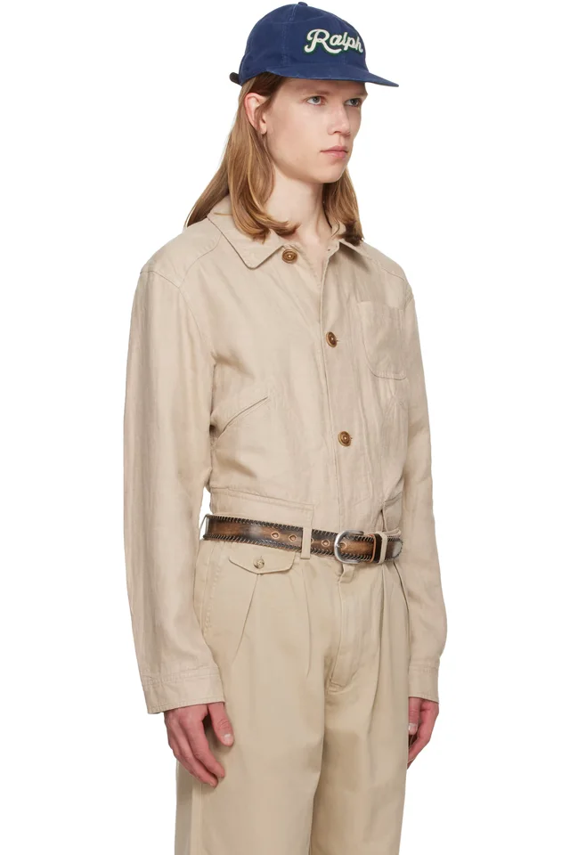 Polo Ralph Lauren Beige Linen Herringbone Utility Jacket, photo 2 of 5 from SSENSE