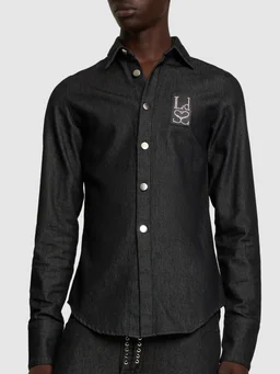 Ludovic de Saint Sernin Embellished logo slim fit denim shirt in 100% Cotton, photo 3 of 6 from LUISAVIAROMA