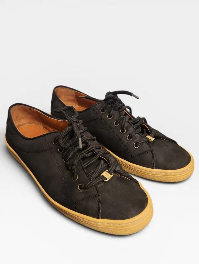 Ferragamo Black Suede Sneakers With Tan Sole M 5. W 7.5 38 Euro in black|brown|neutral Suede from Poshmark