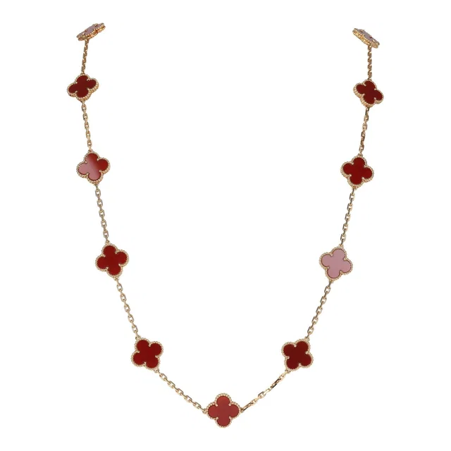 Van Cleef & Arpels Vintage Alhambra 20 Motif Necklace Carnelian 18K Yellow Gold in Yellow from Madison Avenue Couture